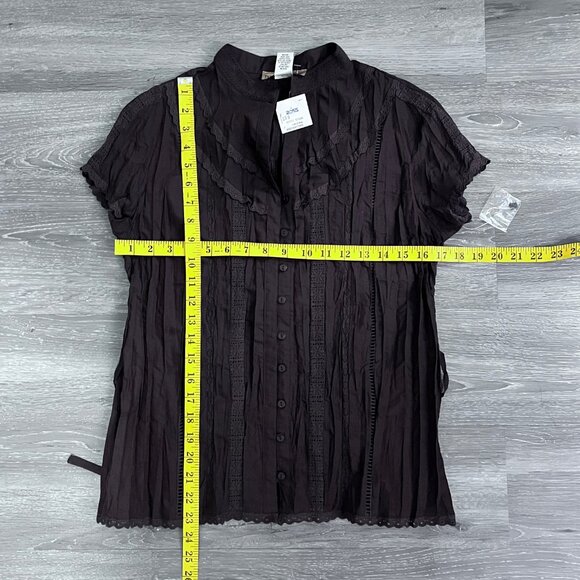 NWT Notations Brown Short Sleeves Button Blouse Top Sz S - Picture 9 of 9